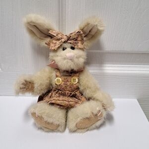 Boyds Bears Mini Plush Tan Bunny With Pink Floral Dress & Bow